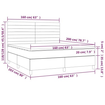 vidaXL Κρεβάτι Boxspring με Στρώμα & LED Μαύρο 160x200 εκ. Υφασμάτινο
