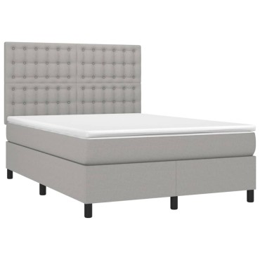 vidaXL Κρεβάτι Boxspring με Στρώμα & LED Αν.Γκρι 140x190εκ. Υφασμάτινο