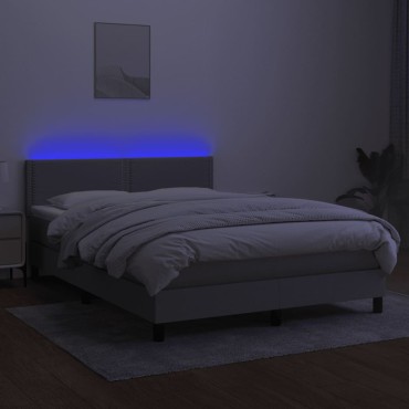 vidaXL Κρεβάτι Boxspring με Στρώμα & LED Αν.Γκρι 140x200 εκ Υφασμάτινο