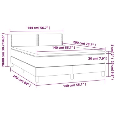 vidaXL Κρεβάτι Boxspring με Στρώμα & LED Αν.Γκρι 140x200 εκ Υφασμάτινο