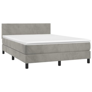 vidaXL Κρεβάτι Boxspring με Στρώμα & LED Αν.Γκρι 140x200 εκ. Βελούδινο