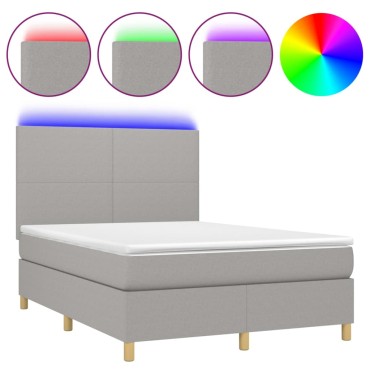 vidaXL Κρεβάτι Boxspring με Στρώμα & LED Αν.Γκρι 140x190εκ. Υφασμάτινο
