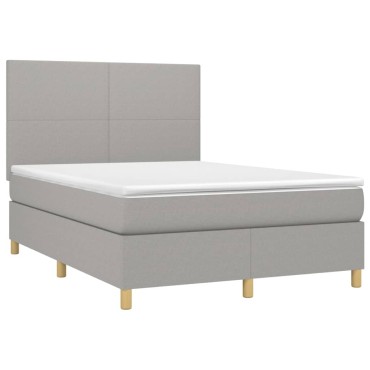 vidaXL Κρεβάτι Boxspring με Στρώμα & LED Αν.Γκρι 140x190εκ. Υφασμάτινο