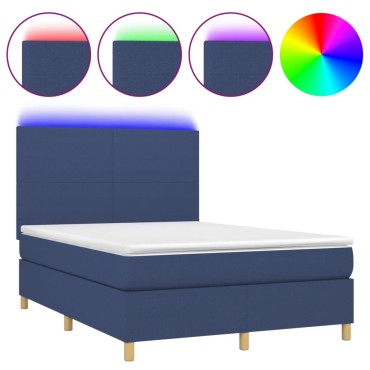 vidaXL Κρεβάτι Boxspring με Στρώμα & LED Μπλε 140x190cm Υφασμάτινο 1 τεμ. - Μονό