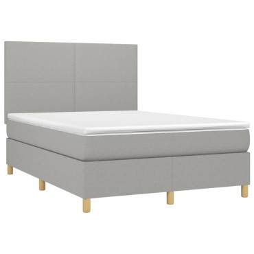 vidaXL Κρεβάτι Boxspring με Στρώμα & LED Αν.Γκρι 140x200εκ. Υφασμάτινο