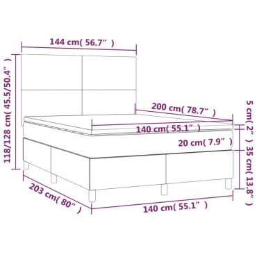 vidaXL Κρεβάτι Boxspring με Στρώμα & LED Μπλε 140x200cm Υφασμάτινο 1 τεμ. - Διπλό