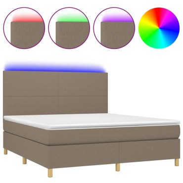 vidaXL Κρεβάτι Boxspring με Στρώμα & LED Taupe 160x200 εκ. Υφασμάτινο