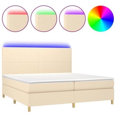 vidaXL Κρεβάτι Boxspring με Στρώμα & LED Κρεμ 200x200 εκ. Υφασμάτινο