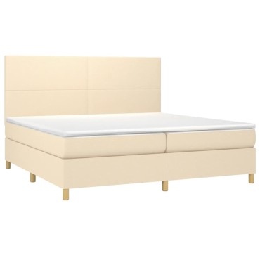 vidaXL Κρεβάτι Boxspring με Στρώμα & LED Κρεμ 200x200 εκ. Υφασμάτινο