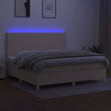 vidaXL Κρεβάτι Boxspring με Στρώμα & LED Κρεμ 200x200 εκ. Υφασμάτινο