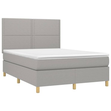 vidaXL Κρεβάτι Boxspring με Στρώμα & LED Αν.Γκρι 140x200εκ. Υφασμάτινο