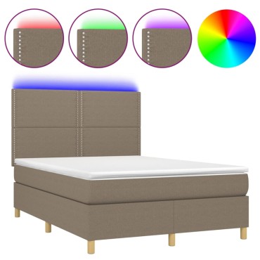 vidaXL Κρεβάτι Boxspring με Στρώμα & LED Taupe 140x200 εκ. Υφασμάτινο