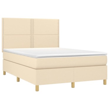 vidaXL Κρεβάτι Boxspring με Στρώμα & LED Κρεμ 140x200 εκ. Υφασμάτινο