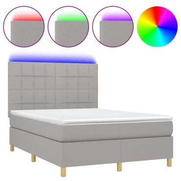 vidaXL Κρεβάτι Boxspring με Στρώμα & LED Αν.Γκρι 140x200εκ. Υφασμάτινο