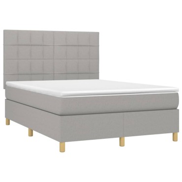 vidaXL Κρεβάτι Boxspring με Στρώμα & LED Αν.Γκρι 140x200εκ. Υφασμάτινο