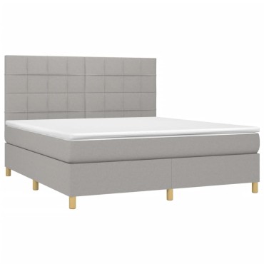 vidaXL Κρεβάτι Boxspring με Στρώμα & LED Αν.Γκρι 180x200εκ. Υφασμάτινο