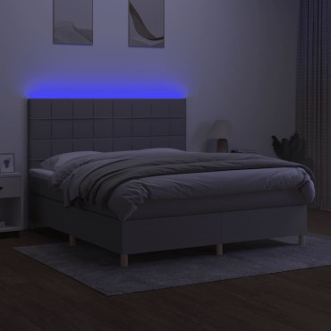 vidaXL Κρεβάτι Boxspring με Στρώμα & LED Αν.Γκρι 180x200εκ. Υφασμάτινο