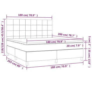 vidaXL Κρεβάτι Boxspring με Στρώμα & LED Αν.Γκρι 180x200εκ. Υφασμάτινο