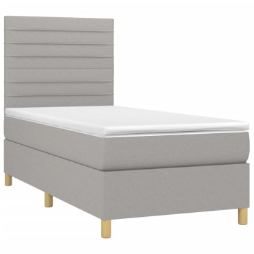 vidaXL Κρεβάτι Boxspring με Στρώμα & LED Αν.Γκρι 90x200 εκ. Υφασμάτινο