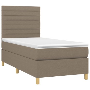 vidaXL Κρεβάτι Boxspring με Στρώμα & LED Taupe 90x200 εκ. Υφασμάτινο