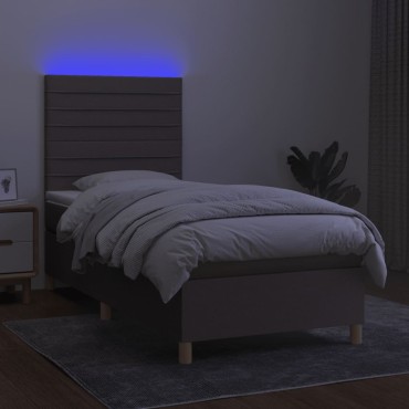 vidaXL Κρεβάτι Boxspring με Στρώμα & LED Taupe 90x200 εκ. Υφασμάτινο