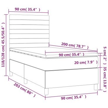 vidaXL Κρεβάτι Boxspring με Στρώμα & LED Taupe 90x200 εκ. Υφασμάτινο