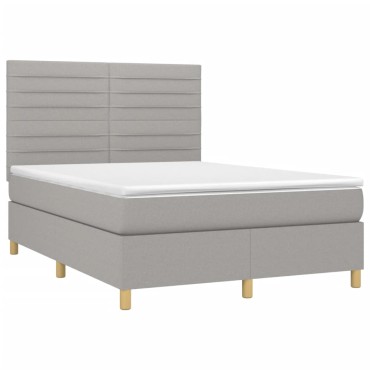 vidaXL Κρεβάτι Boxspring με Στρώμα & LED Αν.Γκρι 140x200εκ. Υφασμάτινο