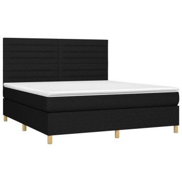 vidaXL Κρεβάτι Boxspring με Στρώμα & LED Μαύρο 160x200 εκ. Υφασμάτινο
