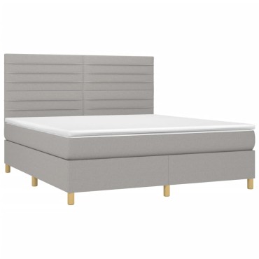 vidaXL Κρεβάτι Boxspring με Στρώμα & LED Αν.Γκρι 180x200εκ. Υφασμάτινο