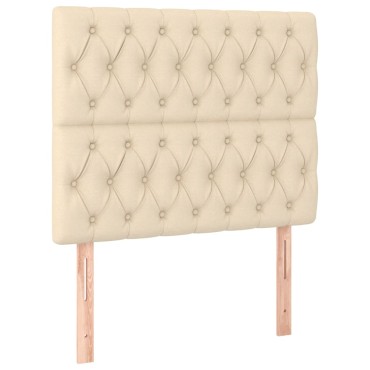 vidaXL Κρεβάτι Boxspring με Στρώμα & LED Κρεμ 90x200 εκ. Υφασμάτινο