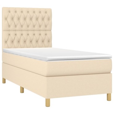 vidaXL Κρεβάτι Boxspring με Στρώμα & LED Κρεμ 100x200 εκ. Υφασμάτινο