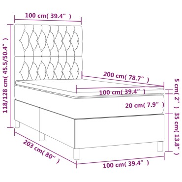 vidaXL Κρεβάτι Boxspring με Στρώμα & LED Κρεμ 100x200 εκ. Υφασμάτινο