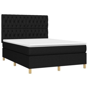 vidaXL Κρεβάτι Boxspring με Στρώμα & LED Μαύρο 140x200 εκ. Υφασμάτινο