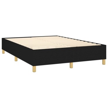 vidaXL Κρεβάτι Boxspring με Στρώμα & LED Μαύρο 140x200 εκ. Υφασμάτινο