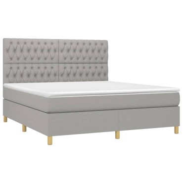 vidaXL Κρεβάτι Boxspring με Στρώμα & LED Αν.Γκρι 180x200εκ. Υφασμάτινο