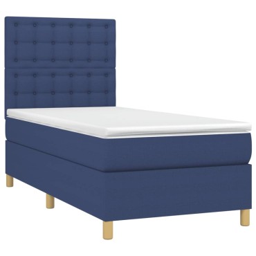vidaXL Κρεβάτι Boxspring με Στρώμα & LED Μπλε 100x200 εκ. Υφασμάτινο