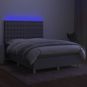 vidaXL Κρεβάτι Boxspring με Στρώμα & LED Αν.Γκρι 140x190εκ. Υφασμάτινο