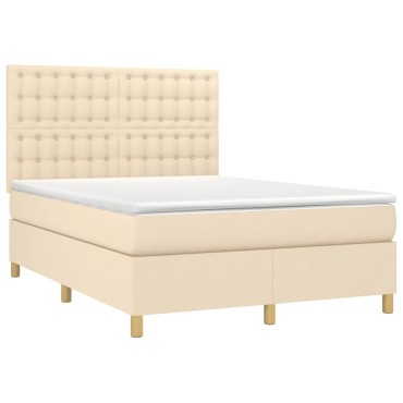 vidaXL Κρεβάτι Boxspring με Στρώμα & LED Κρεμ 140x190 εκ. Υφασμάτινο