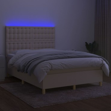 vidaXL Κρεβάτι Boxspring με Στρώμα & LED Κρεμ 140x190 εκ. Υφασμάτινο