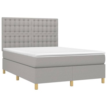 vidaXL Κρεβάτι Boxspring με Στρώμα & LED Αν.Γκρι 140x200εκ. Υφασμάτινο