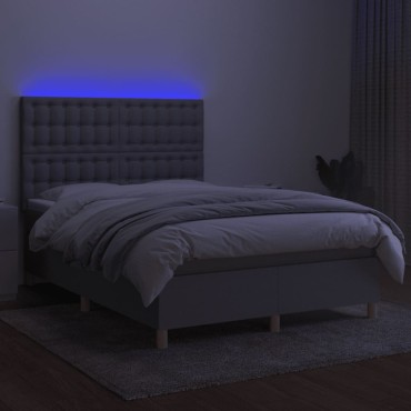 vidaXL Κρεβάτι Boxspring με Στρώμα & LED Αν.Γκρι 140x200εκ. Υφασμάτινο