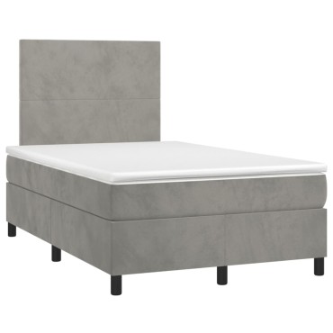 vidaXL Κρεβάτι Boxspring με Στρώμα & LED Αν.Γκρι 120x200 εκ. Βελούδινο