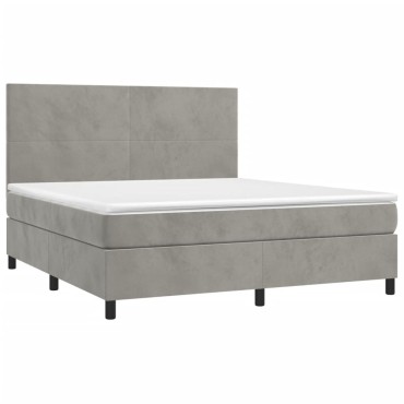 vidaXL Κρεβάτι Boxspring με Στρώμα & LED Αν.Γκρι 160x200 εκ. Βελούδινο