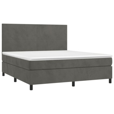 vidaXL Κρεβάτι Boxspring με Στρώμα & LED Σκ. Γκρι 160x200cm Βελούδινο 1 τεμ. - Διπλό