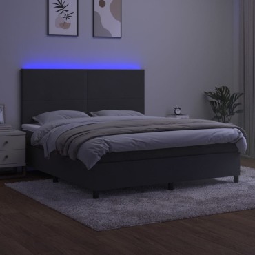 vidaXL Κρεβάτι Boxspring με Στρώμα & LED Σκ. Γκρι 160x200cm Βελούδινο 1 τεμ. - Διπλό