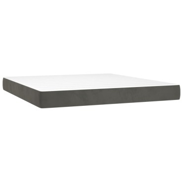 vidaXL Κρεβάτι Boxspring με Στρώμα & LED Σκ. Γκρι 160x200cm Βελούδινο 1 τεμ. - Διπλό