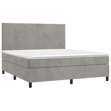 vidaXL Κρεβάτι Boxspring με Στρώμα & LED Αν.Γκρι 180x200 εκ. Βελούδινο