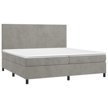 vidaXL Κρεβάτι Boxspring με Στρώμα & LED Αν.Γκρι 200x200 εκ. Βελούδινο