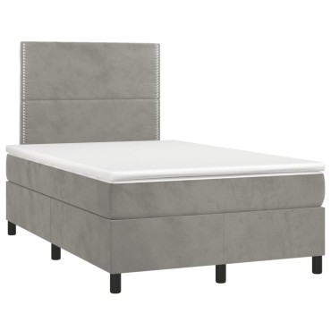 vidaXL Κρεβάτι Boxspring με Στρώμα & LED Αν.Γκρι 120x200 εκ. Βελούδινο