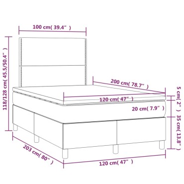 vidaXL Κρεβάτι Boxspring με Στρώμα & LED Αν.Γκρι 120x200 εκ. Βελούδινο
